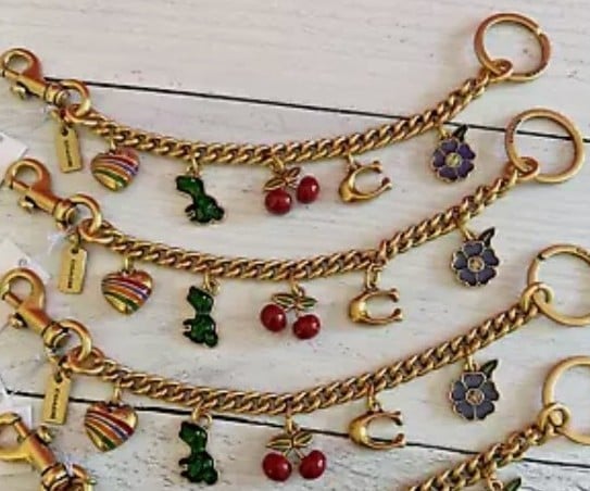 Coach Rexy Tea Rose Cherries Heart Purse Charm Key Ring