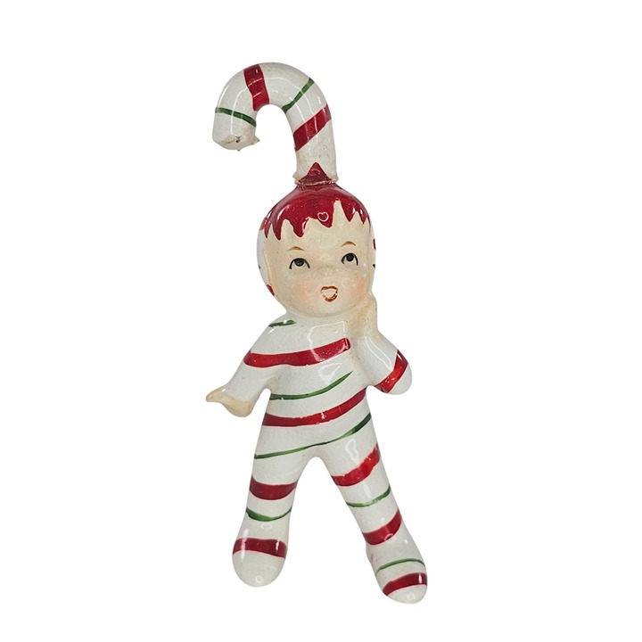 Vintage Lefton Candy Cane Kids Figurine Pixie Elf Standing AS IS Repaired