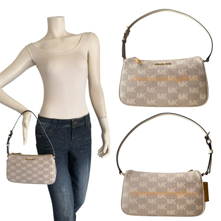 NWT MICHAEL KORS JET SET NATURAL BEIGE MD POUCHETTE SHOULDER BAG