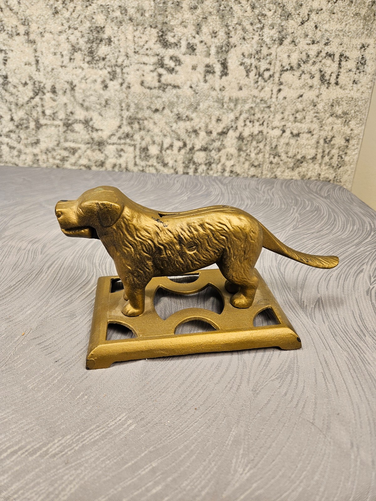 Vintage Bronze Brass St Bernard Dog Mechanical dog Nutcracker on base