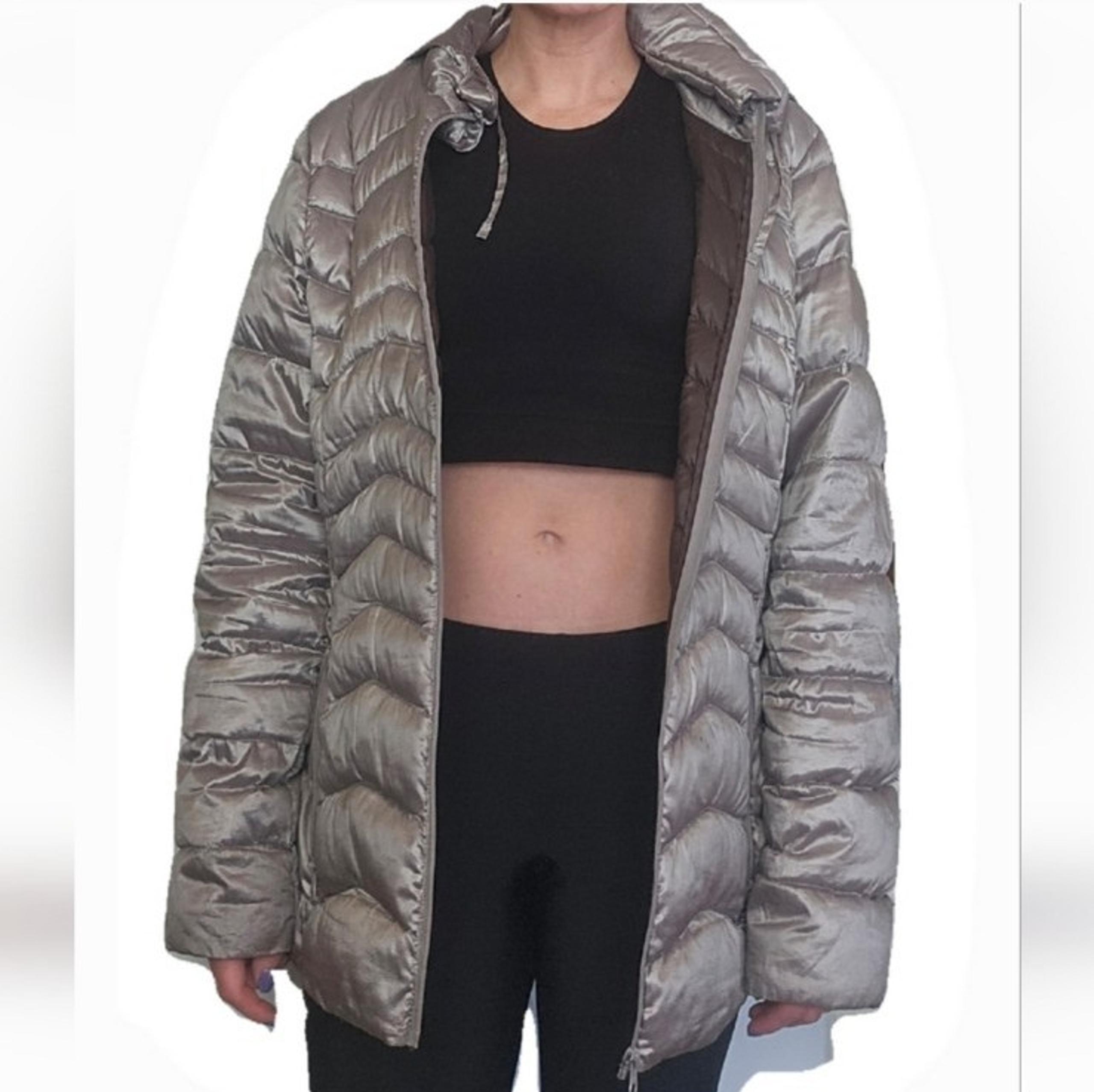 A.N.A. Packable Premium Down Jacket Metallic Silver Quilted Hoodie size XL