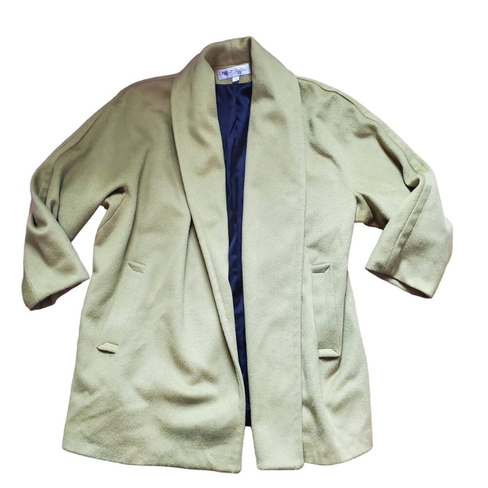 Vintage Wool Blend Paul et Duffier Green Open Front Jacket Coat