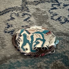 Silver and Turquoise running horse belt buckle