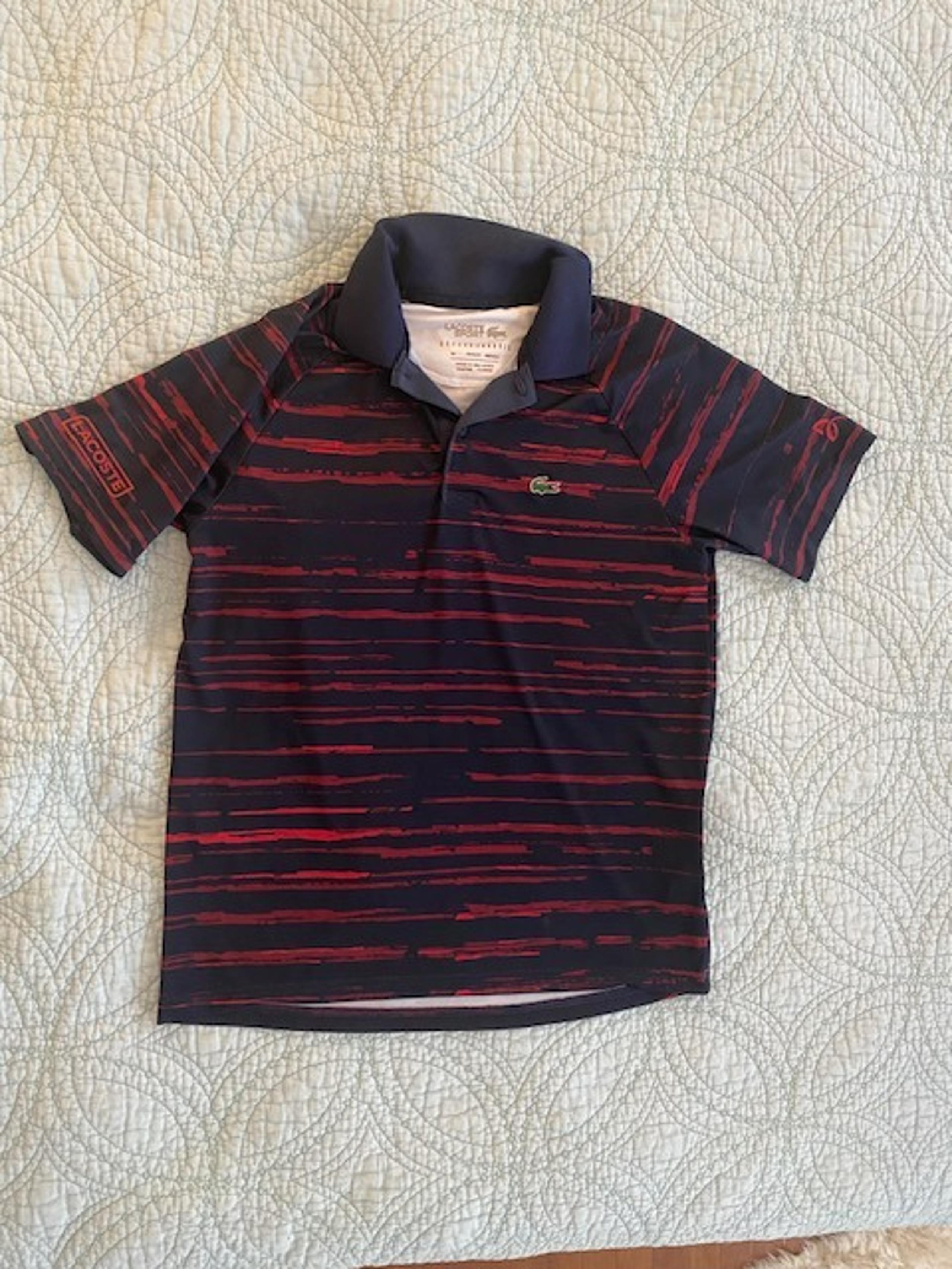 Lacoste polo shirts for youth/ men, Navy blue with red stripes, Size 14