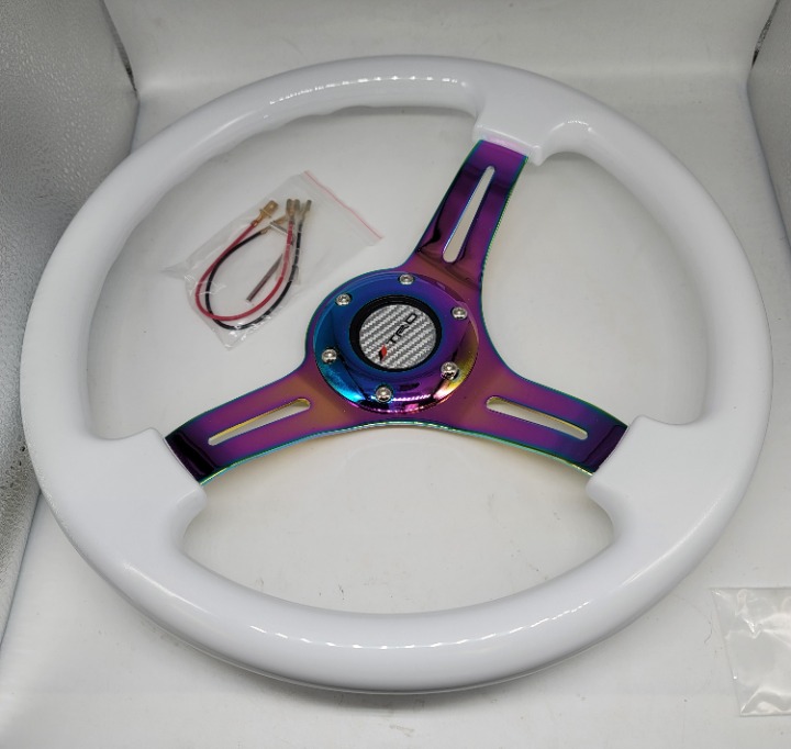 NEW 350mm 14 Universal TRD ABS Racing Steering Wheel White With Neo Spoke
