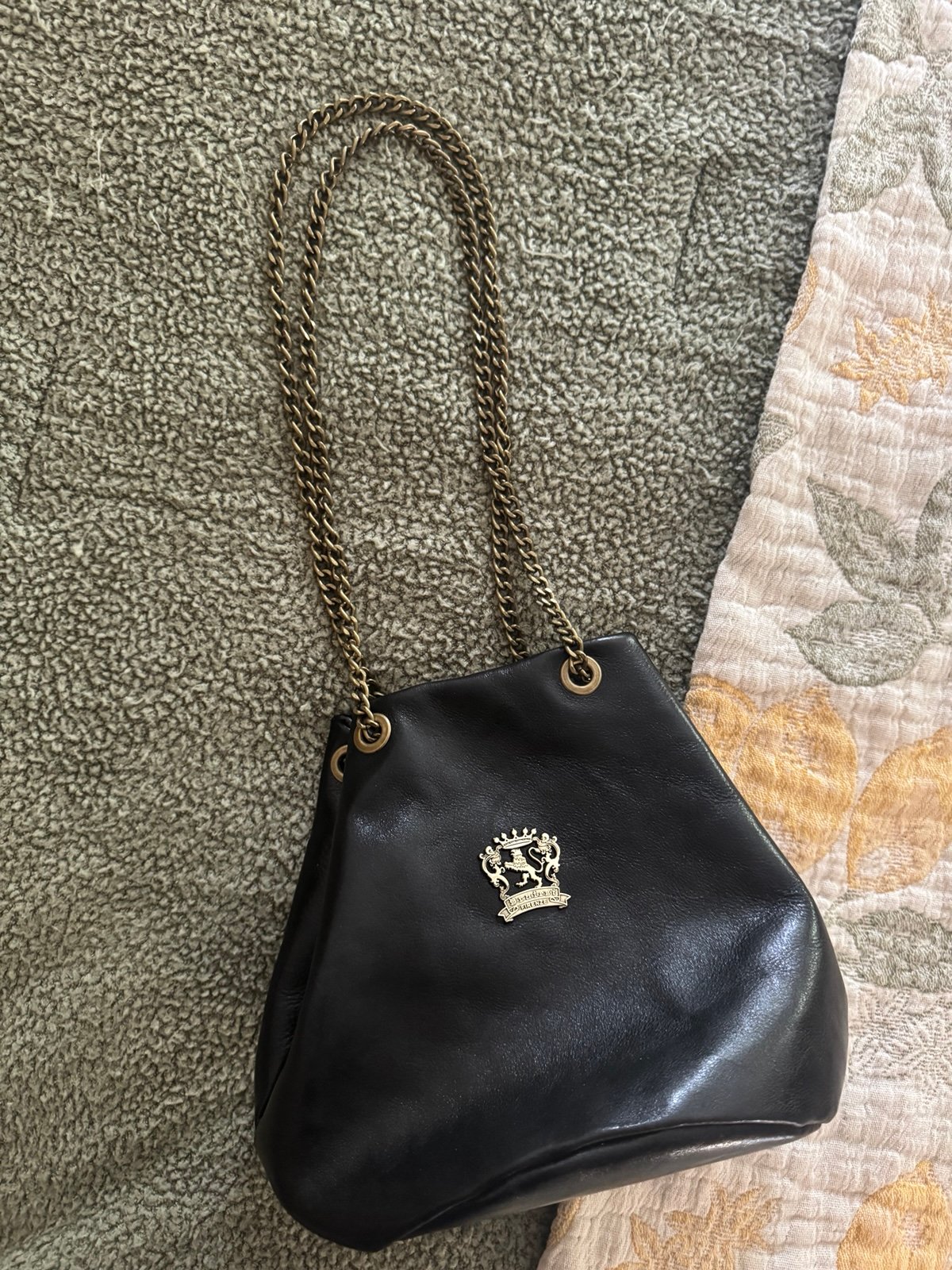 Pratesi Firenze Black Leather Vintage Chain Italy Bucket Shoulder Bag Purse