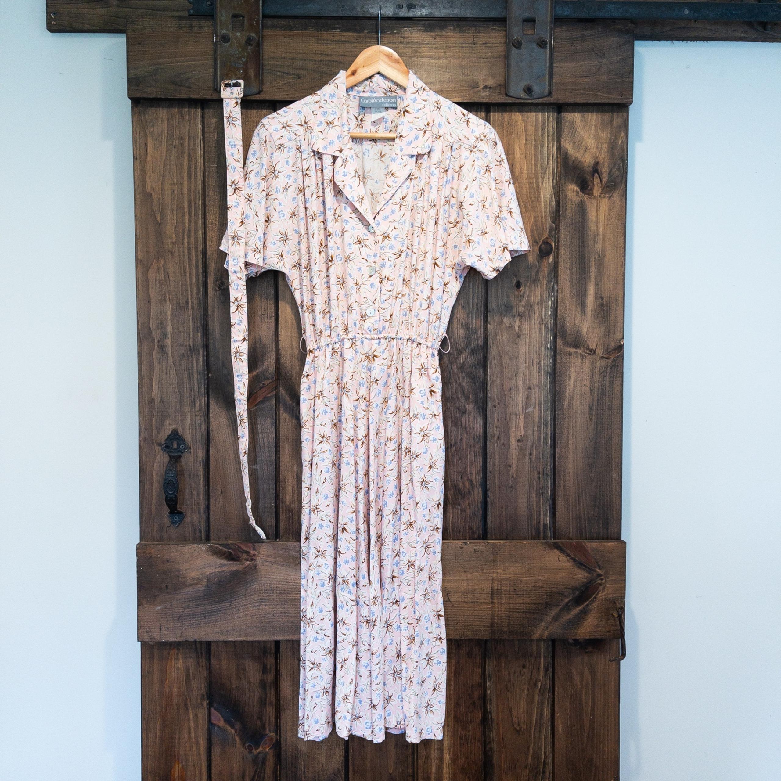 Vintage 1990's Carol Anderson Pink Floral Collared Midi Dress Size 6 Small