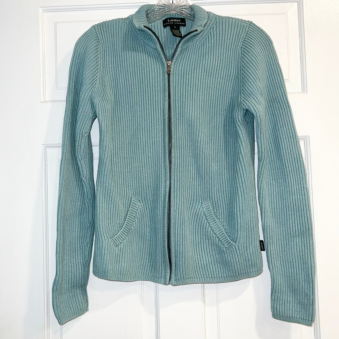 Turqoise Ralph Lauren Knit Zip Up Sweater