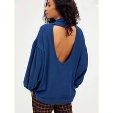 Free People Winnie blue open back oversized turtleneck sweater size small
