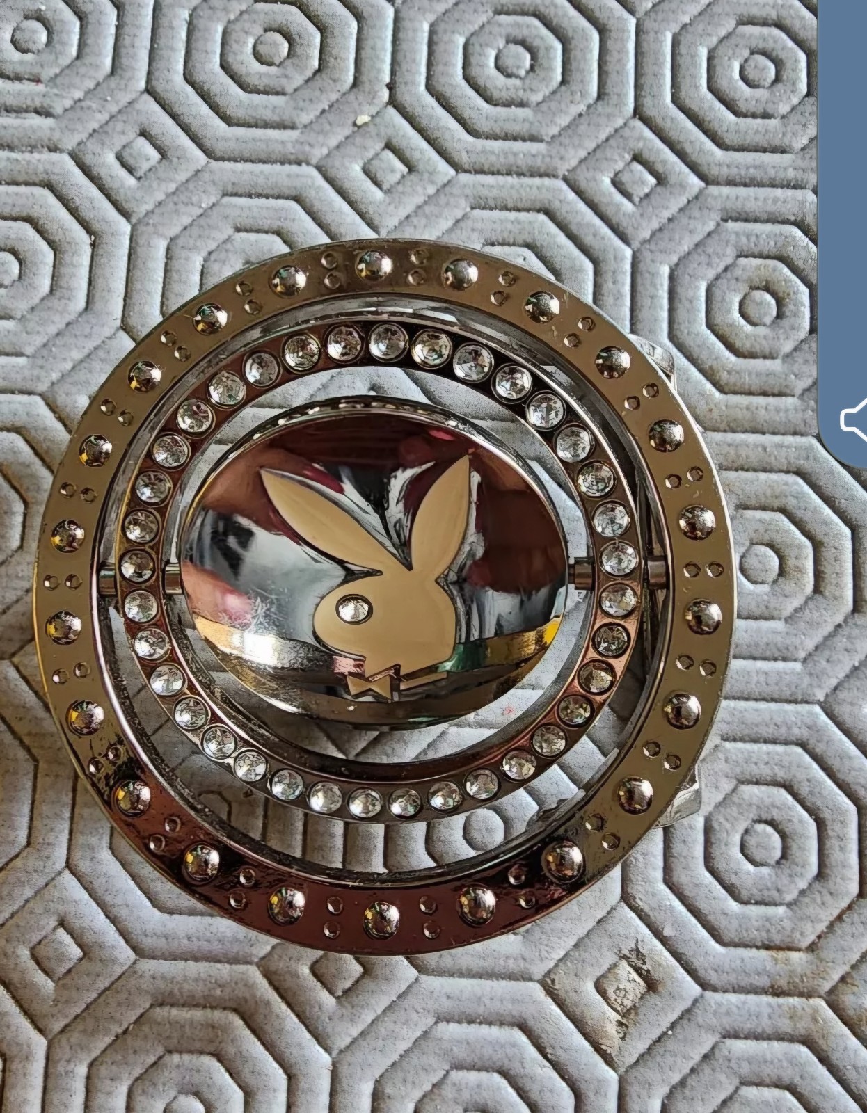 VINTAGE RARE Playboy Bunny DOUBLE Spinning DOUBLE SIDED Rhinestone Buckle 2 IN 1