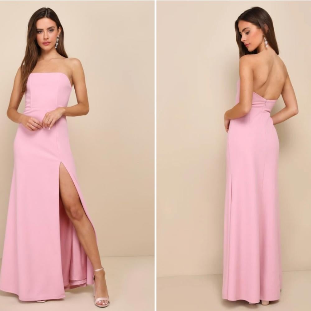 LULU's Chic Sexy Prom Wedding Strapless Romantic Pink Maxi Gown NWOT