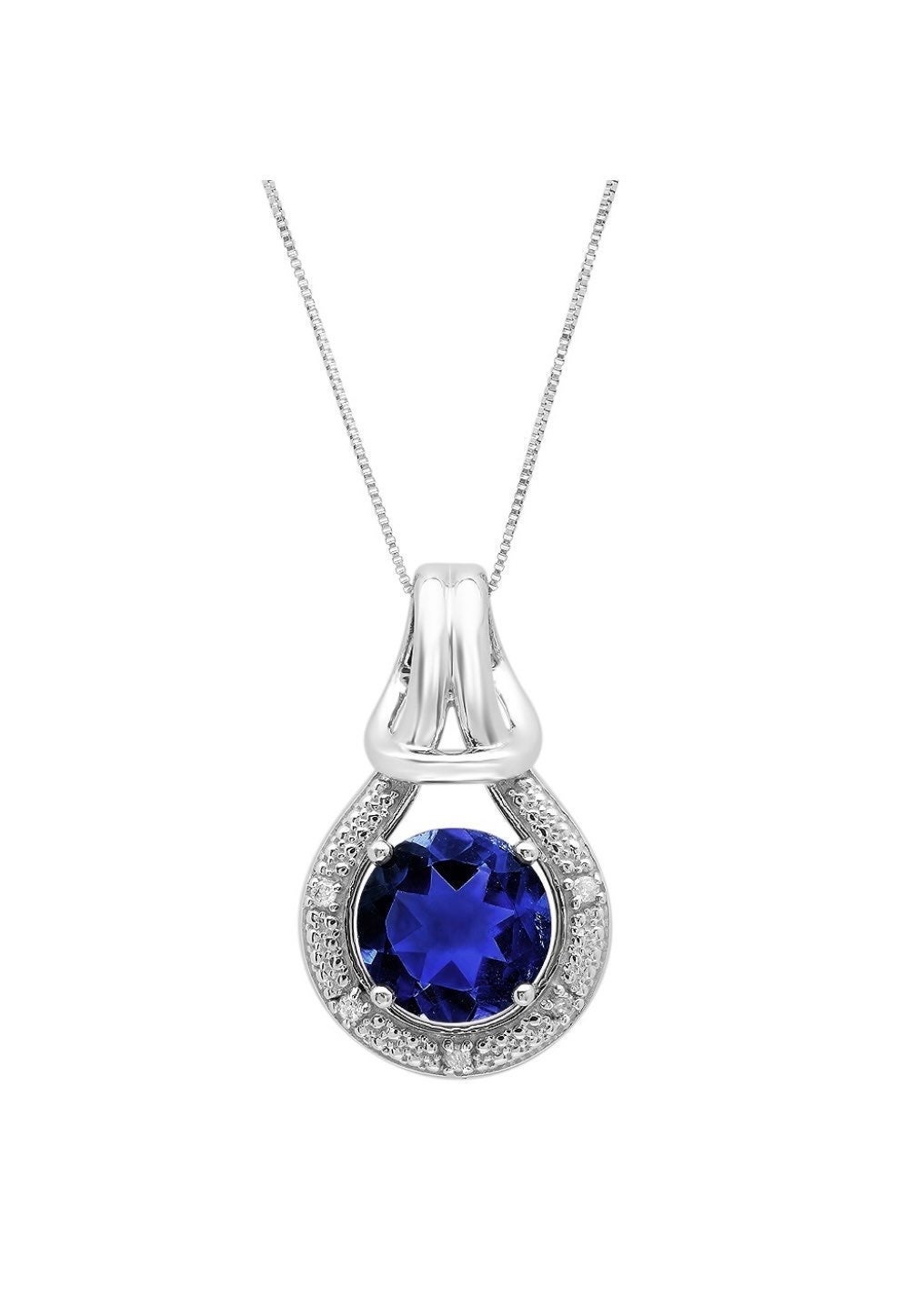 10KT White Gold 8mm Round Saphire and Diamonds with chain