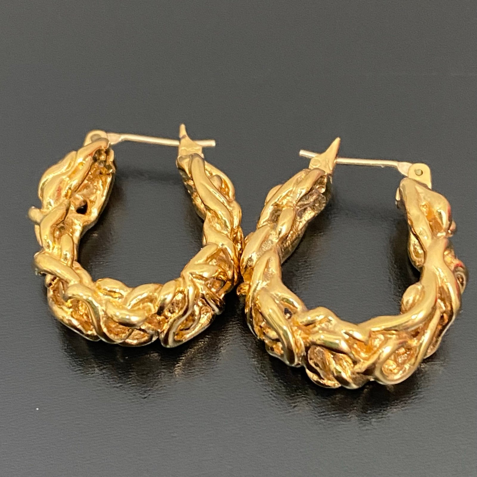 Vintage Signed Gold-tone Organic Twisted Rope Byzantine Hoop Earrings
