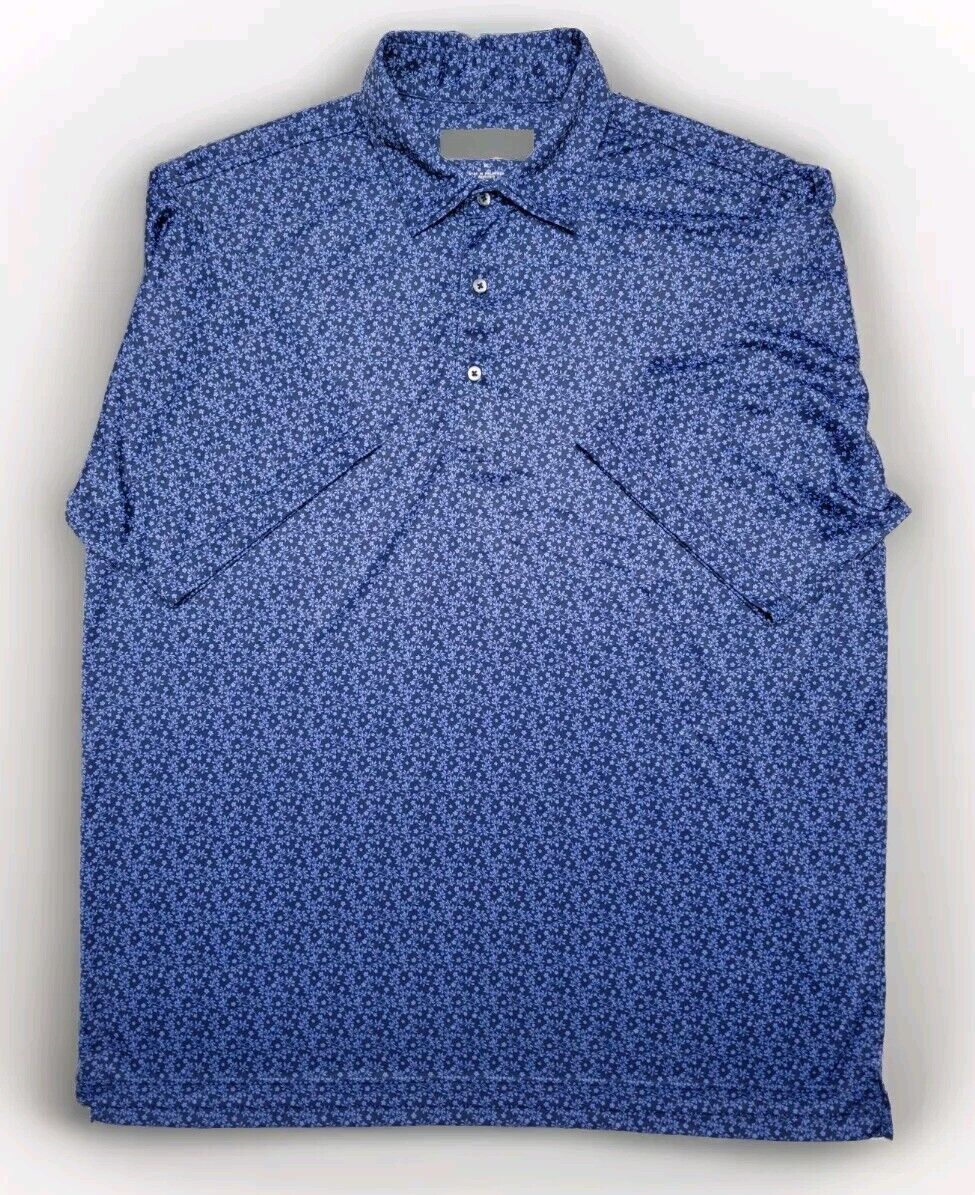 Donald Ross Performance Golf Polo Blue White Floral Flower Print Mens XL Stretch