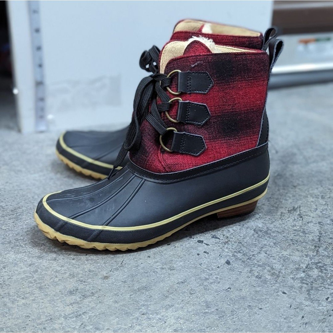 Red and black duck boots sale
