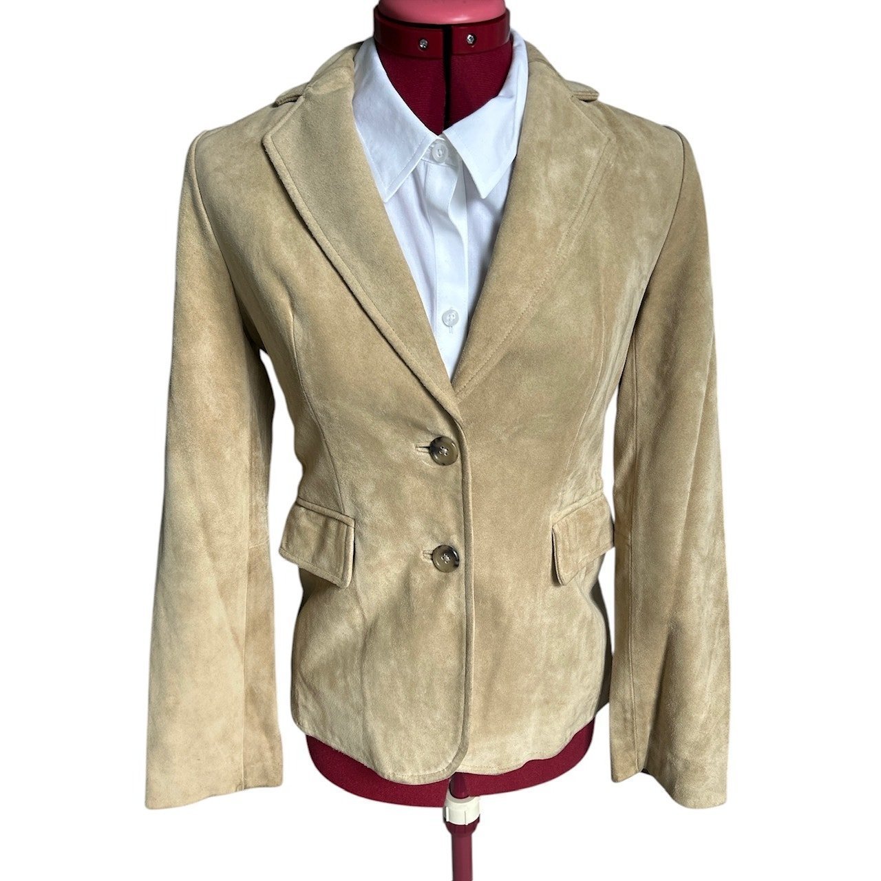 Vintage 2002 Banana Republic Size 0 Genuine Leather Tan 2 Button Blazer Jacket