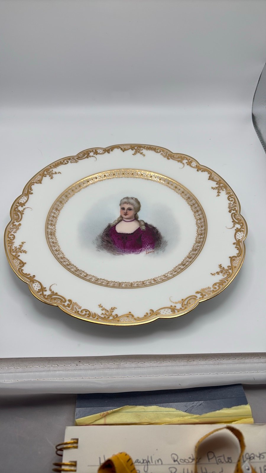 Antique Sevres hand painted portrait plate signed Laurie- Marie Antoinette