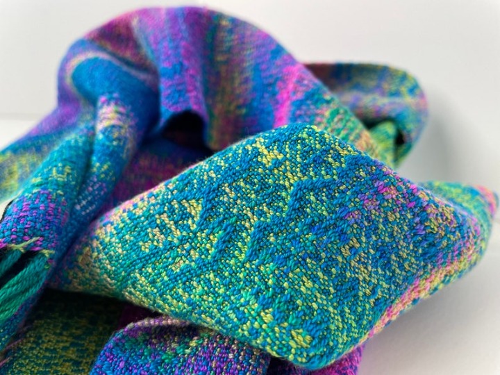 Iridescent handwoven silk scarf, handcrafted in Alaska