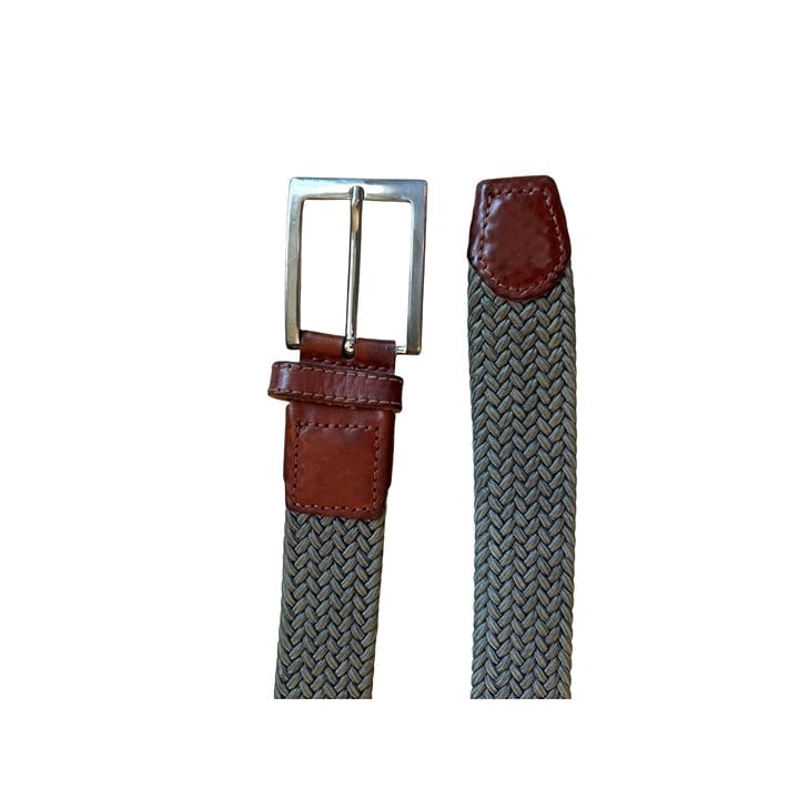 REISS Belt Size 34 Gray Leather Made in Italy Silvertone Buckle Stretch