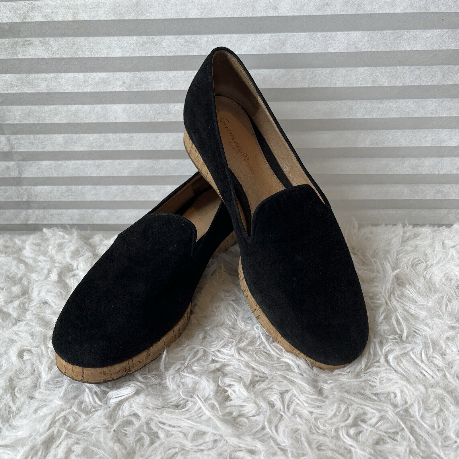 Gianvito Rossi Black Suede Slip On Shoes small platform size IT 36/US 6