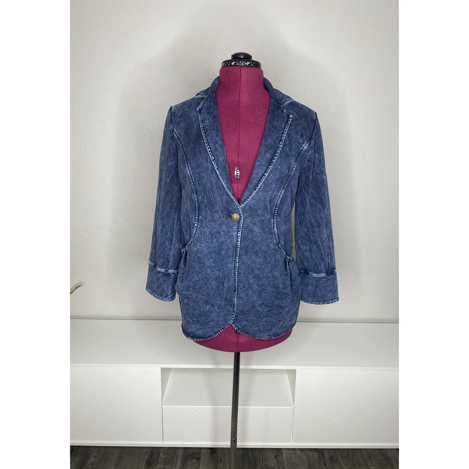 Testimony Los Angeles French Terry Large Open Front Jacket Mineral Blue Ruffle