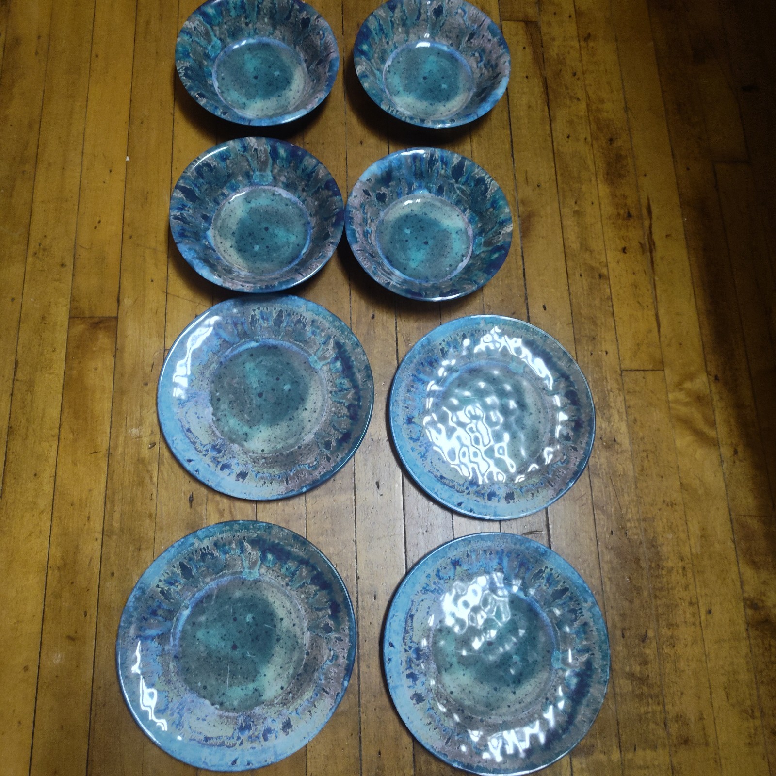 8 piece teal radiance bowl and plate set