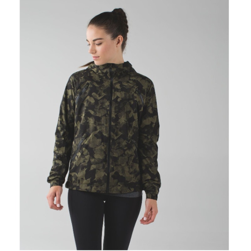 Lululemon Rise & Shine Jacket Mystic Jungle Fatigue Green Black Rare Size 4