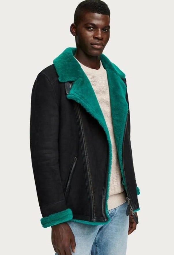 Scotch and soda limited edition men's shearling jacket black green L