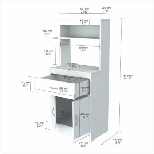 Microwave Kitchen Cart w/ 2-Door Cabinet Drawer Shelves Portable Storage White