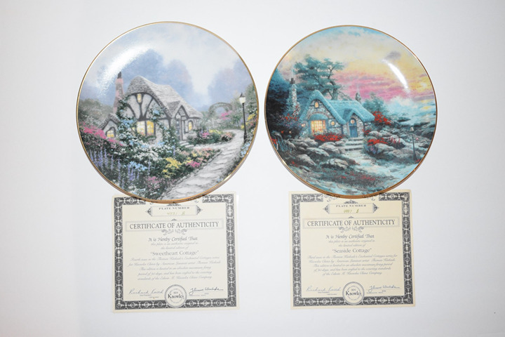 Lot of 2 Thomas Kinkade's Enchanted Cottages Series Collector's Plates Certified