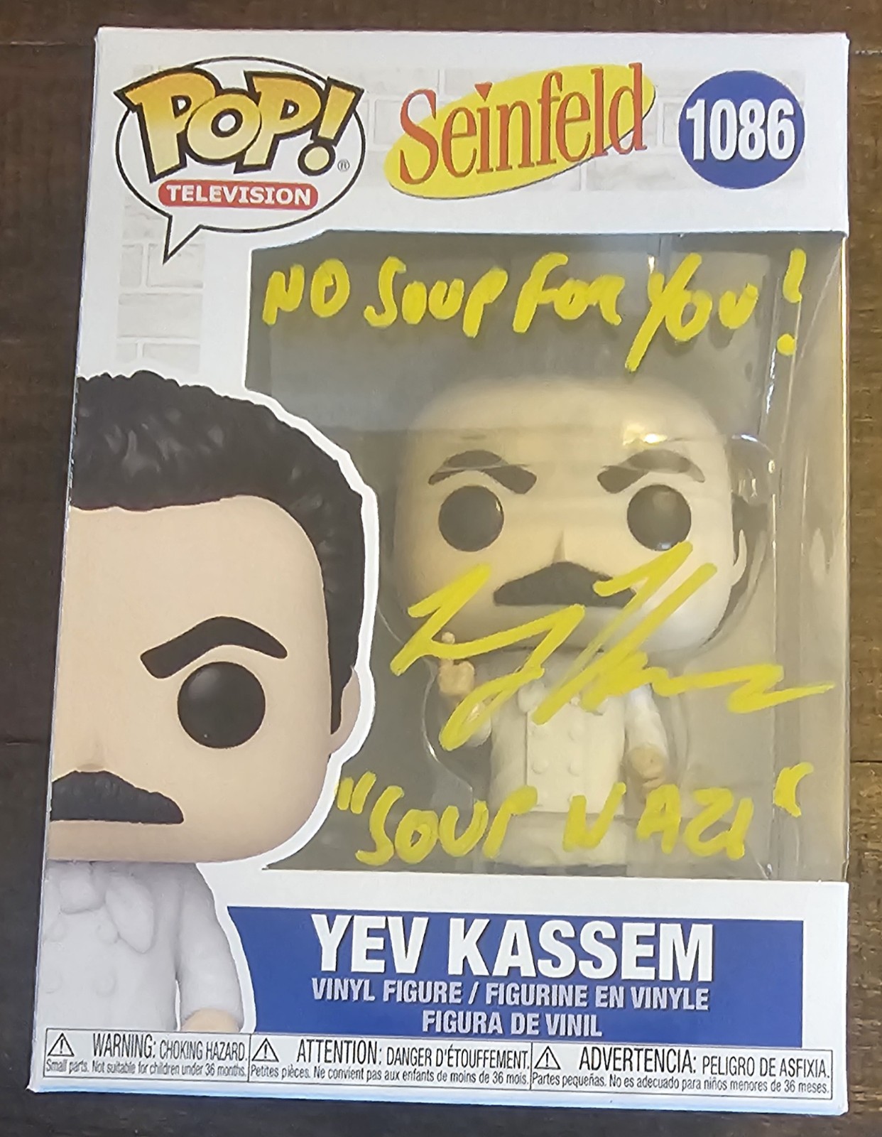 Larry Thomas signed Yev Kassem Seinfeld Funko Pop #1086 with Soup Nazi and No So