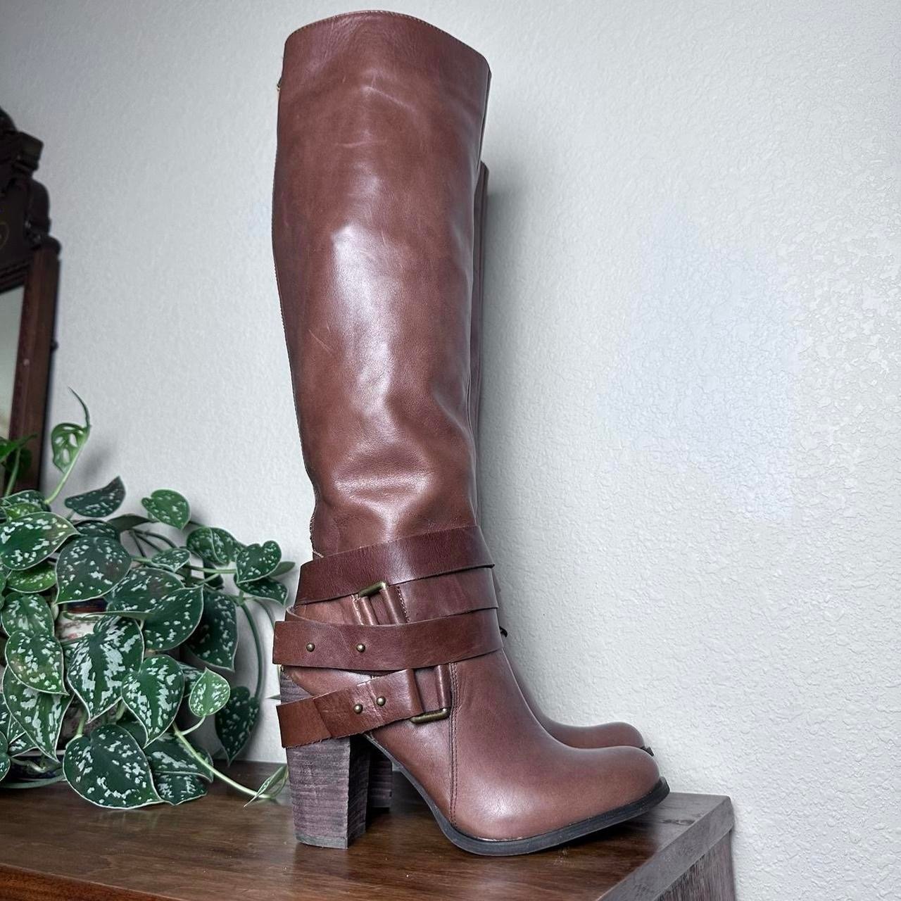 Vintage 90s 2000s knee high chunky rounded toe platform high heel boots Size 8