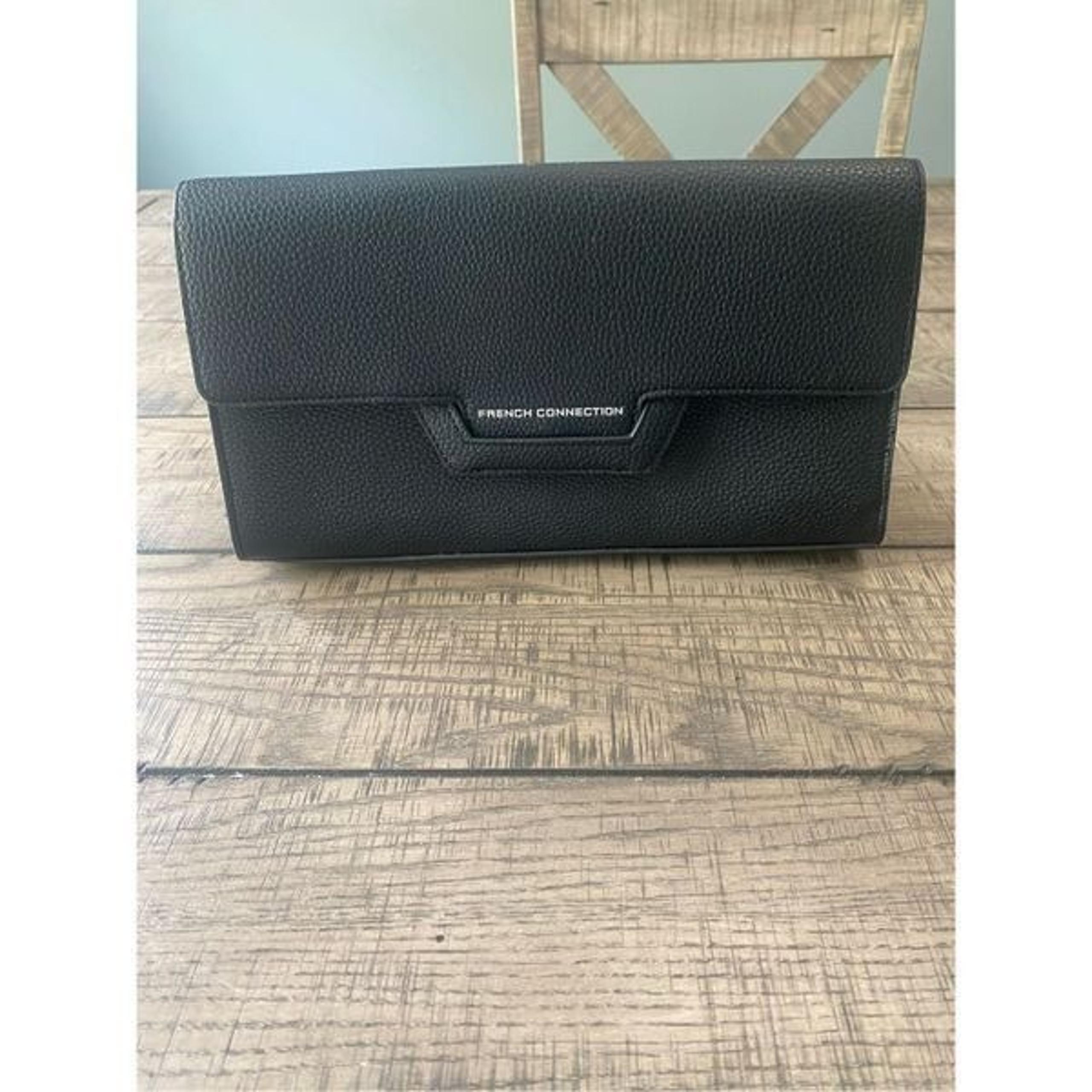 French Connection faux leather black clutch bag
