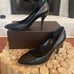 Gucci Black Leather Napa Charlotte Nero 3.5 Heel Almond Toe Horsebit Logo 39 8.5