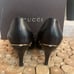 Gucci Black Leather Napa Charlotte Nero 3.5 Heel Almond Toe Horsebit Logo 39 8.5