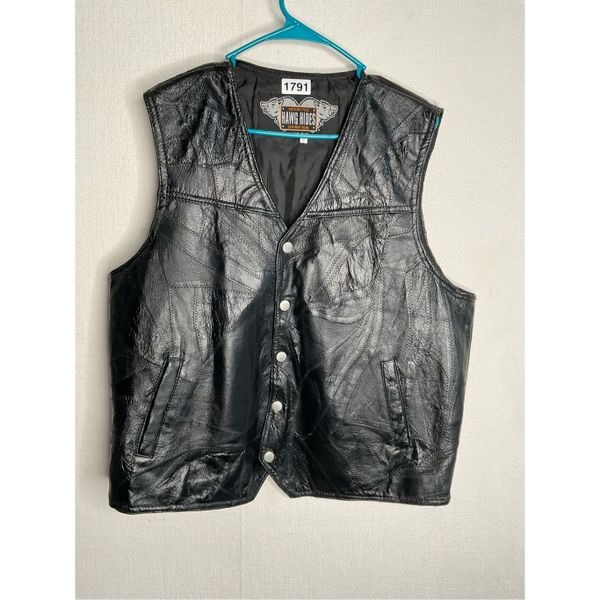 Vintage Hawg Hides Motorcycle Black Leather Vest Men’s 2X Full Snap Patchwork