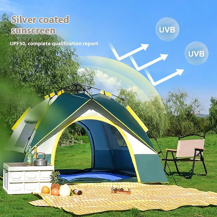 Automatic Pop-Up Camping Tent for 3-4 People | Waterproof & Windproof Family Out