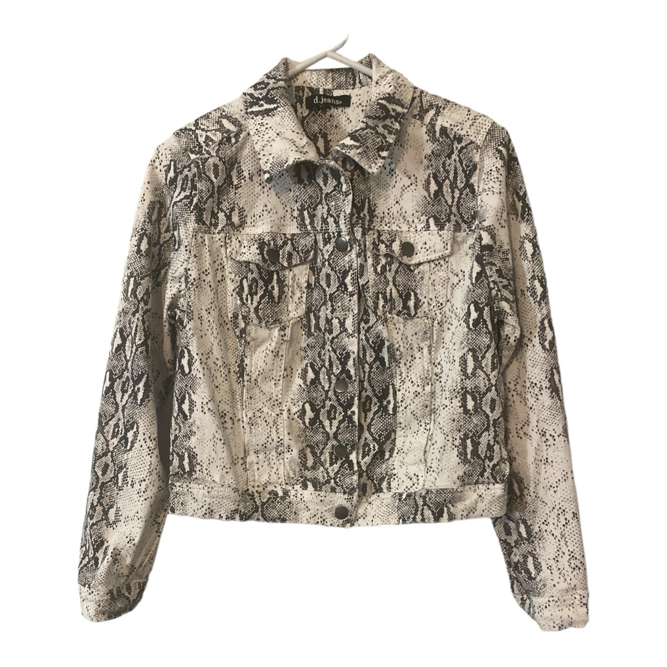 D Jeans White/Black Snakeskin Stretch Button Down Denim Jacket Women’s Size M