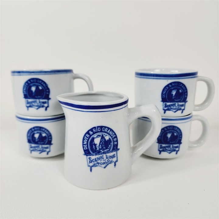 5 Vintage D&RG Denver Rio Grande Railroad Dinning China Coffee Cups Creamer