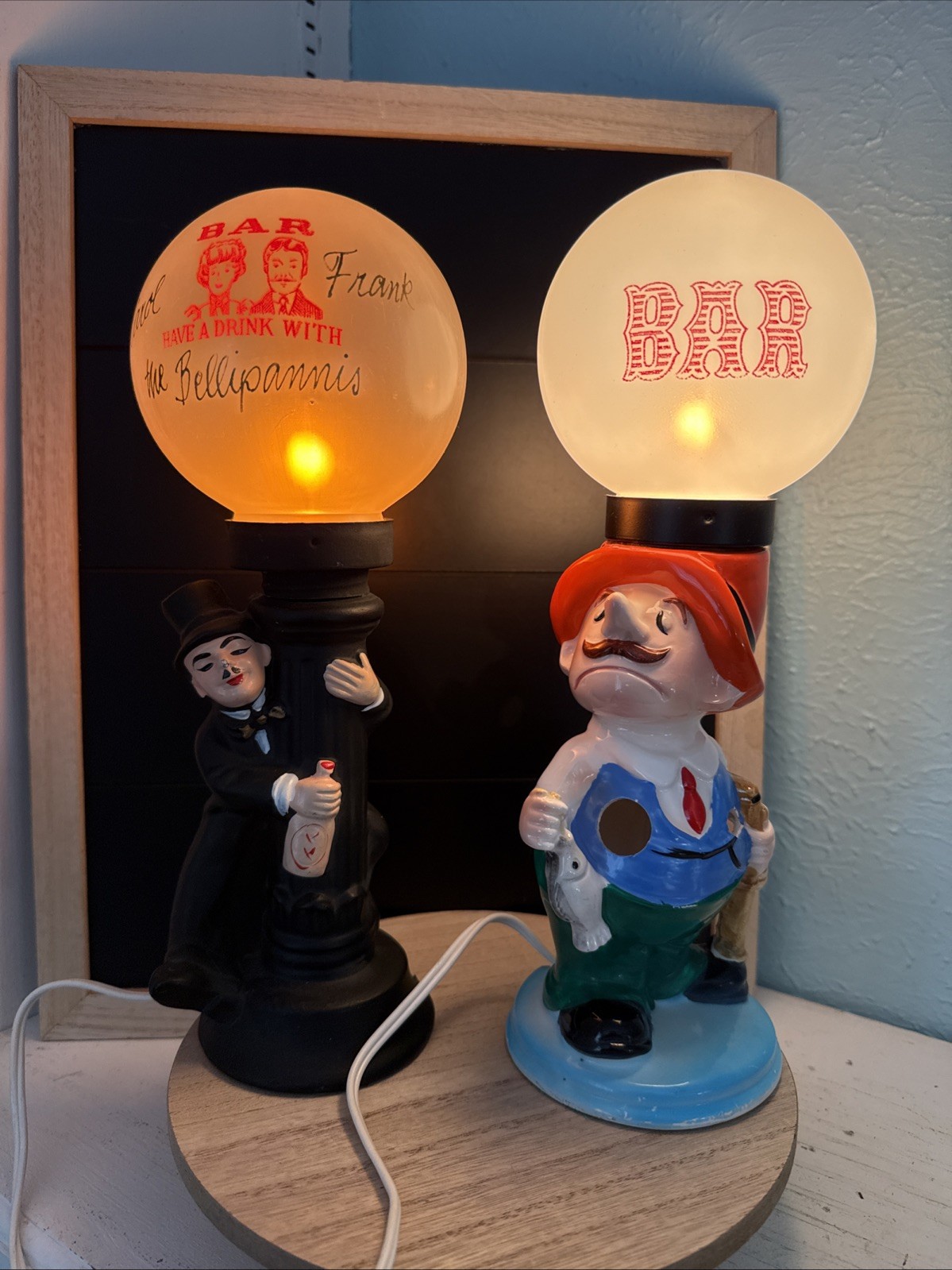 Chadwick Novelty Bar Lamp Post Drunk Top Hat HAVE A DRINK Retired Set Of 2 Lamps