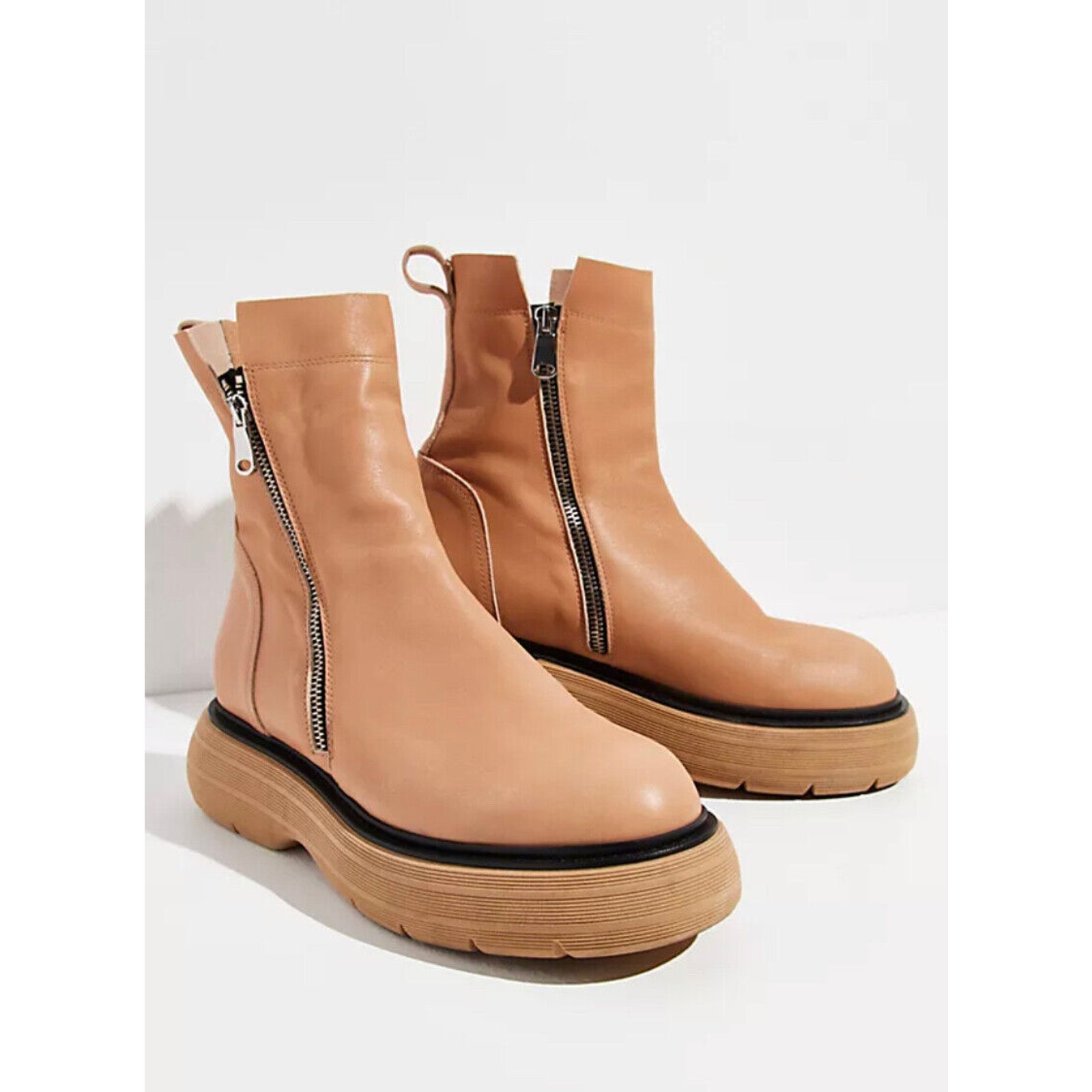 FREE PEOPLE NATURAL MARA DOUBLE ZIP MOTO PLATFORM BOOTS SIZE 41