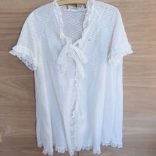 Vintage St-Michael white lace robe 34/36 bust Britain ruffle lingerie rosette