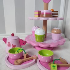Wooden Toy Set Pink Afternoon Tea Set