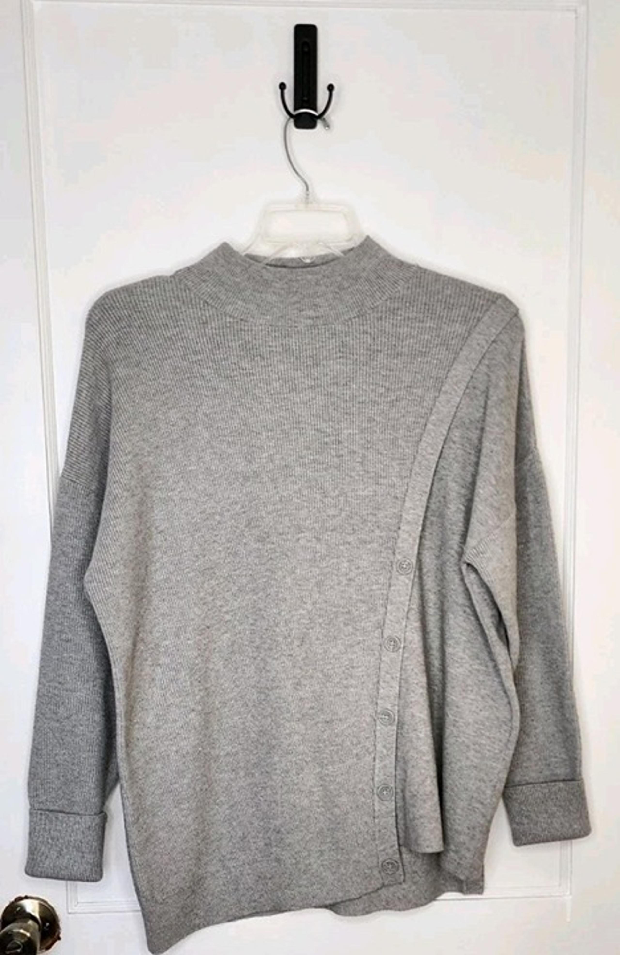 Halogen Sweater Womens XL Gray Mock Neck Ribbed Button Detail