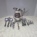 Vintage Silver Plate Footed Water Pitcher w Ice Lip + Vtg Serving Utensils