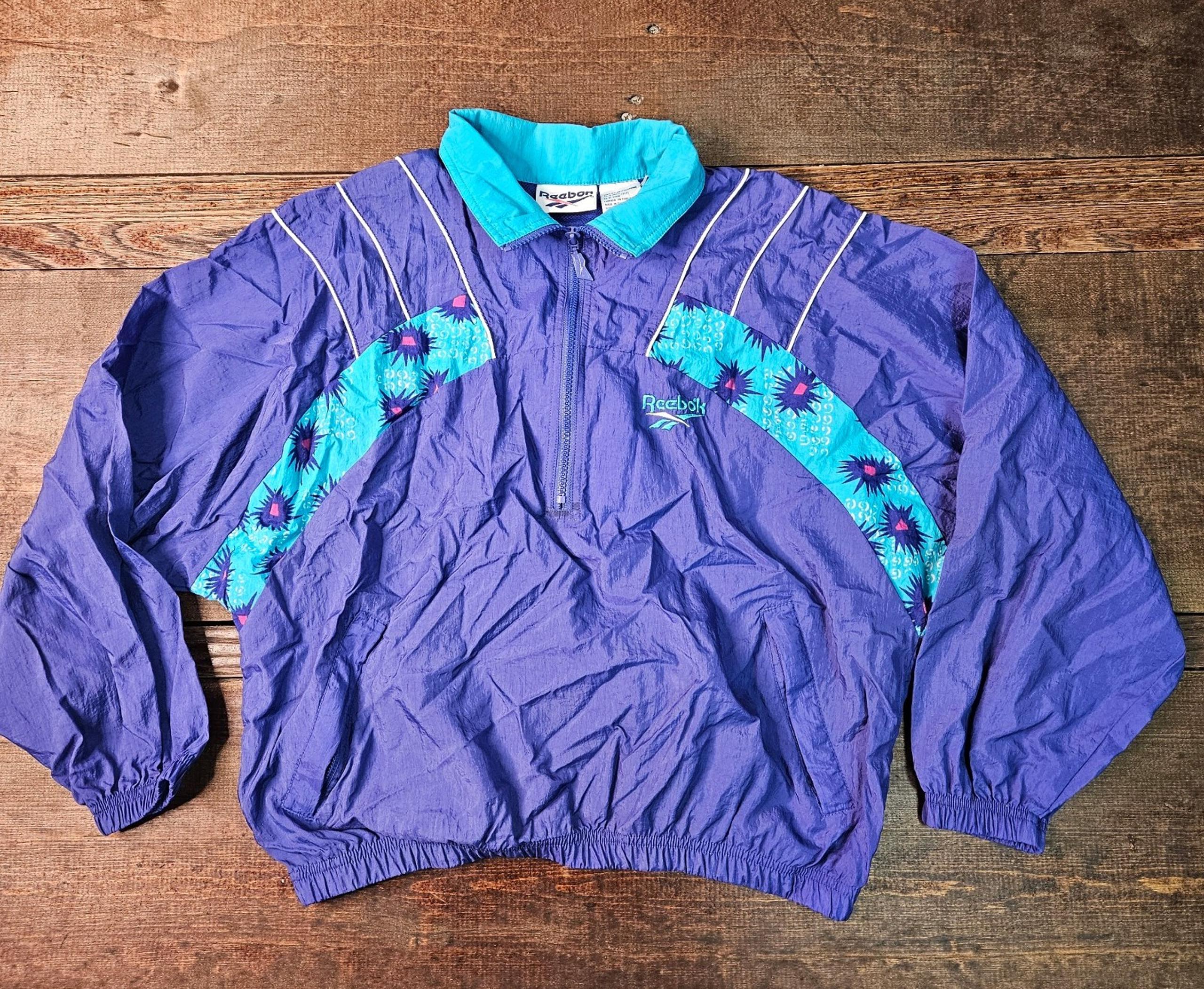 Vintage 80's Reebok Purple and Blue Zip Windbreaker Jacket.