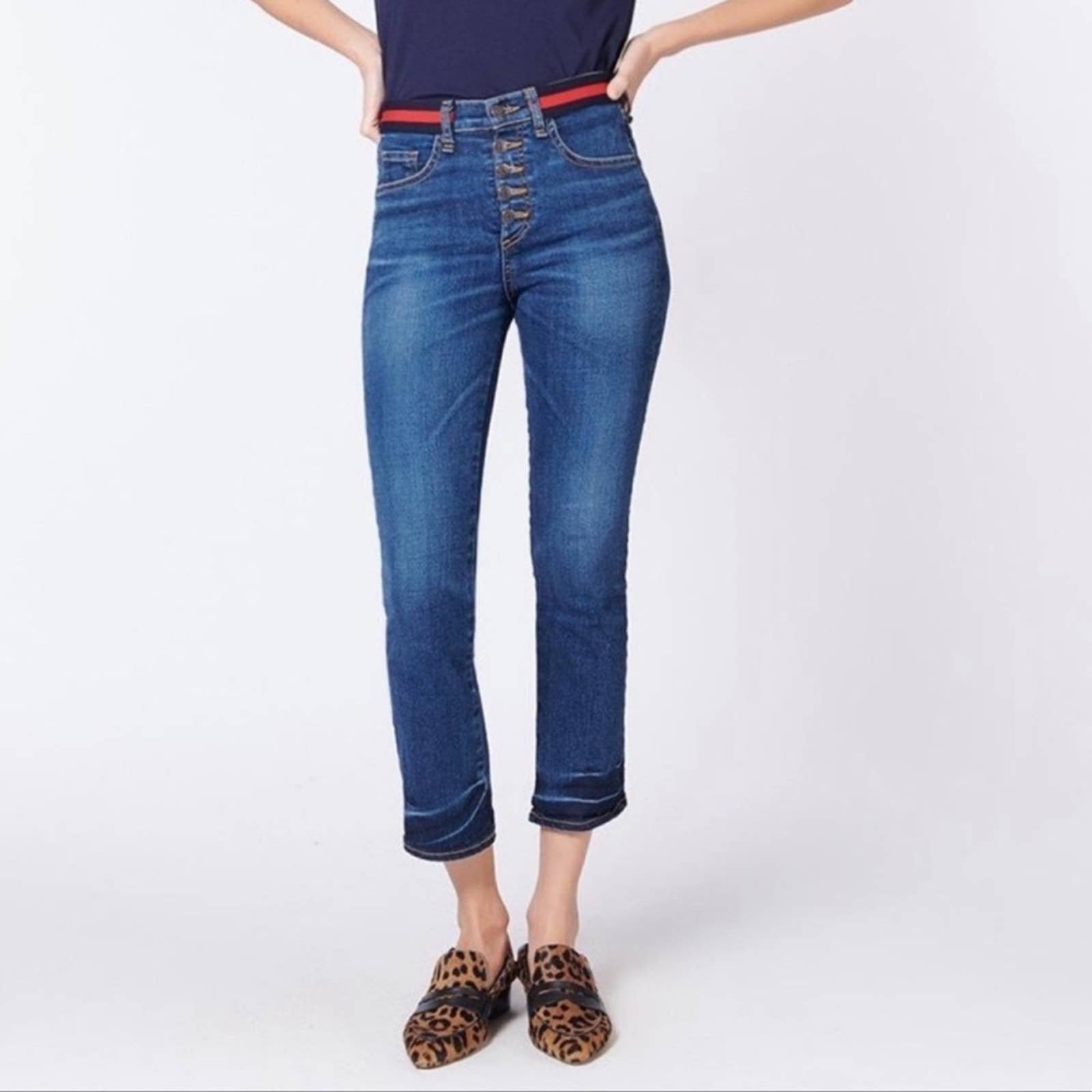 Veronica Beard Carolyn 10 Baby Boot BlueTidal Striped Waistband Jeans Size 24