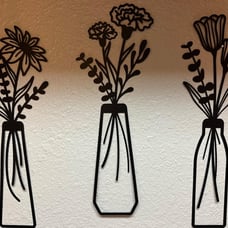 3 Pcs Large Black Metal Flowers and Vases Wall Decor Farmhouse Metal Flowers