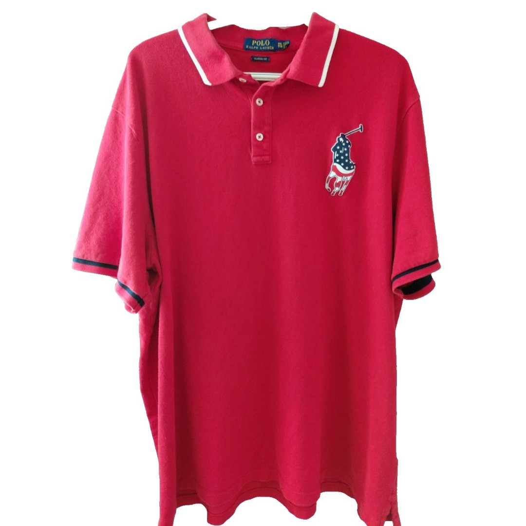 Polo Ralph Lauren USA Flag Big Pony Shirt Men's XXL Classic Fit Short Sleeve