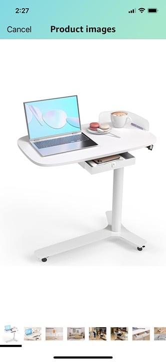 Rolling Desk Adjustable Height with Drawer and Wheels
